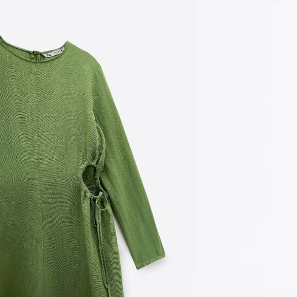 NWOT Zara green side cut out linen blend dress, XS - Picture 6 of 8
